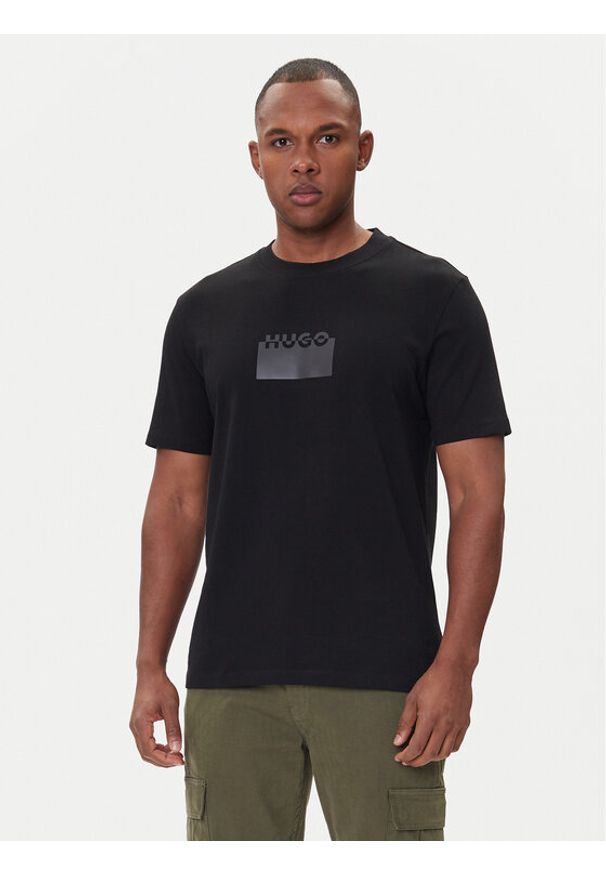 Hugo - HUGO T-Shirt Delastio 50546867 Czarny Regular Fit. Kolor: czarny. Materiał: bawełna