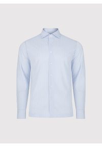 Pako Lorente - PAKO LORENTE - Błękitna koszula w prążek. Typ kołnierza: kołnierzyk włoski. Kolor: niebieski. Materiał: dzianina, poliester, bawełna. Długość rękawa: długi rękaw. Długość: długie. Wzór: prążki #4