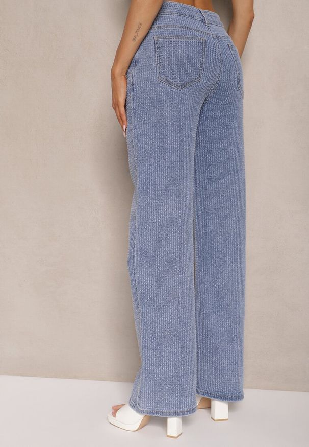 Renee - Niebieskie Szerokie Jeansy z Bawełny High Waist Nimirina. Okazja: na co dzień. Stan: podwyższony. Kolor: niebieski. Wzór: paski. Styl: casual