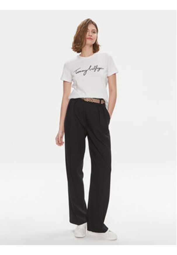 TOMMY HILFIGER - Tommy Hilfiger T-Shirt Signature WW0WW41674 Biały Regular Fit. Kolor: biały. Materiał: bawełna