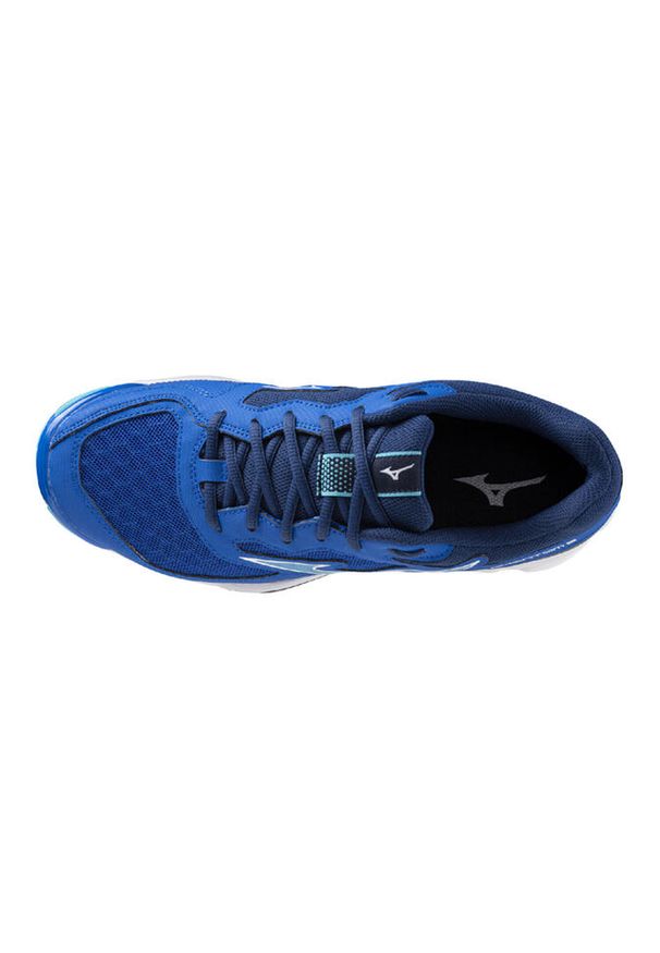 Buty halowe Mizuno Wave Phantom. Zapięcie: sznurówki. Kolor: biały, niebieski, wielokolorowy. Materiał: syntetyk, tkanina, materiał. Szerokość cholewki: normalna. Model: Mizuno Wave