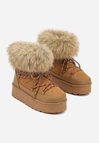 Born2be - Brązowe Śniegowce na Grubej Podeszwie z Futerkiem Tesila. Okazja: na co dzień. Kolor: brązowy. Materiał: futro. Styl: casual #6