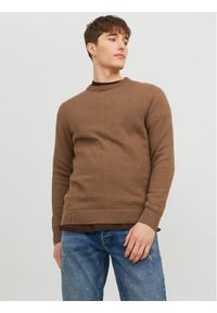 Jack & Jones Sweter 12212816 Brązowy Regular Fit. Kolor: brązowy. Materiał: bawełna