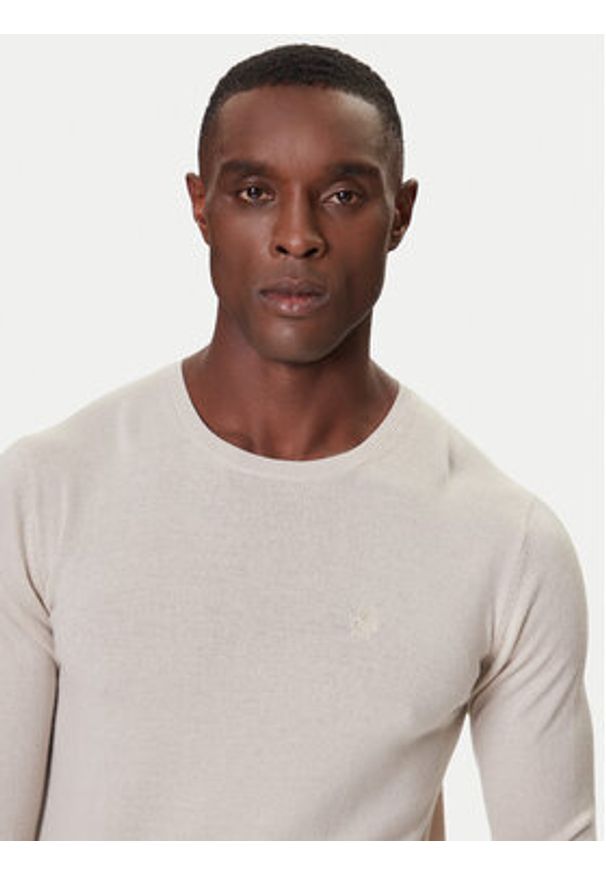 Karl Lagerfeld - KARL LAGERFELD Sweter 655000 554399 Beżowy Slim Fit. Typ kołnierza: dekolt w karo. Kolor: beżowy. Materiał: wełna