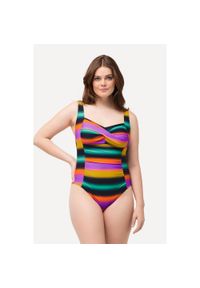 ULLA POPKEN - Damski Kostium kąpielowy cieniowanie miękkie miseczki drapowanie. Kolekcja: plus size. Kolor: czarny. Materiał: poliamid, materiał, elastan