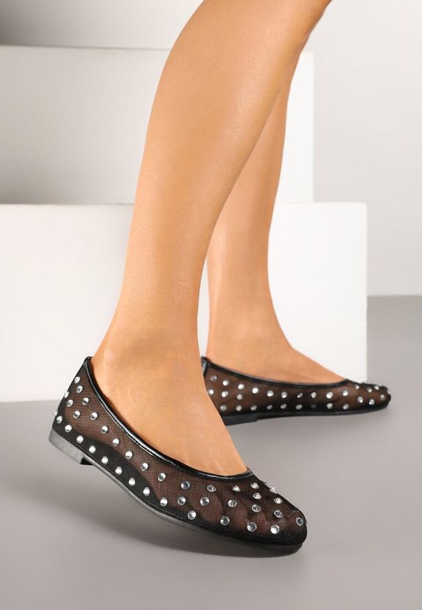 Renee - Czarne Balerinki Siateczkowe z Cyrkoniami All Over Annilea. Okazja: na co dzień. Kolor: czarny. Materiał: jeans, materiał. Wzór: aplikacja. Styl: casual, elegancki