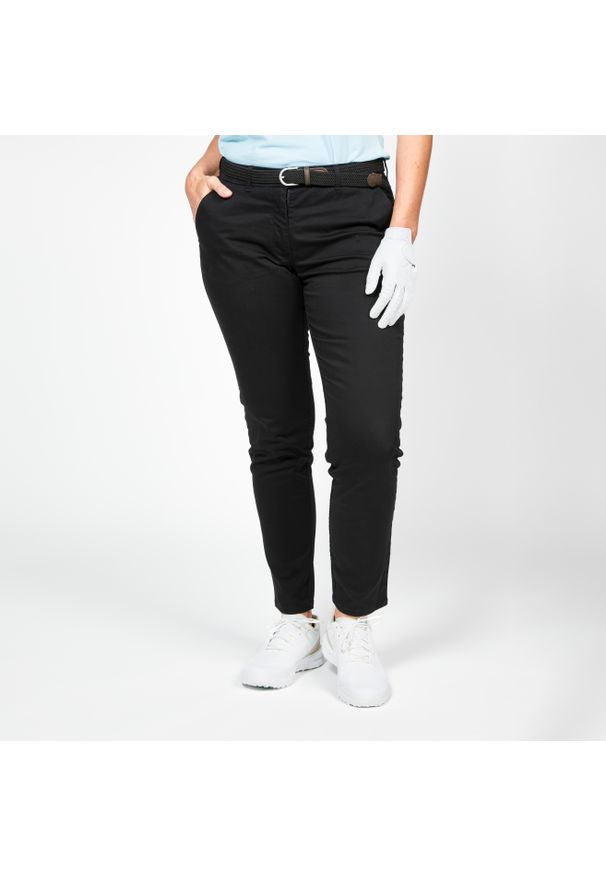INESIS - Spodnie do golfa chino damskie Inesis MW500 bawełniane. Kolor: czarny. Materiał: materiał, bawełna, poliester, elastan. Sport: golf