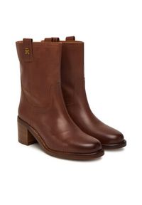 TOMMY HILFIGER - Tommy Hilfiger Botki Riding Lthr Mid Boot Block Heel FW0FW08776 Brązowy. Kolor: brązowy. Materiał: skóra