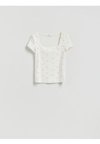 Reserved - T-shirt z dekoltem karo - wielobarwny. Typ kołnierza: dekolt w karo. Materiał: włókno, bawełna