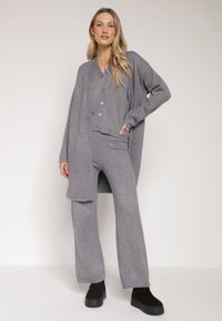 Born2be - Szary Komplet z Dzianiny z Wełną Spodnie Kardigan i Kamizelka na Guziki Meviseffa. Kolor: szary. Materiał: dzianina, wełna #5