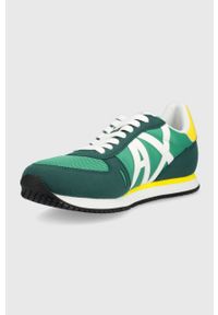 Armani Exchange sneakersy kolor zielony. Nosek buta: okrągły. Zapięcie: sznurówki. Kolor: zielony. Materiał: guma