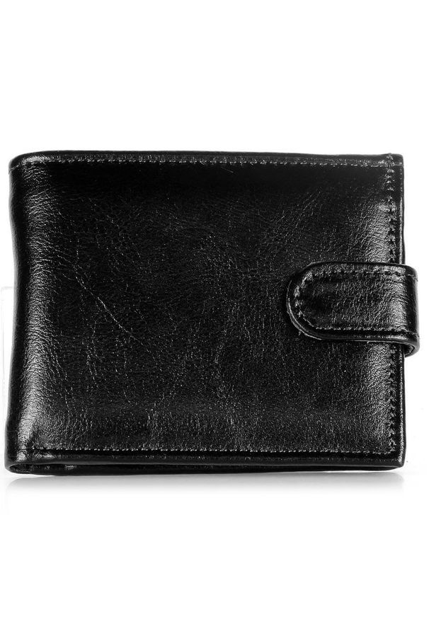 DAN-A - Skórzany portfel męski P153 czarny. Kolor: czarny. Materiał: skóra