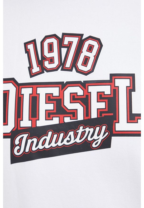 Diesel Bluza męska kolor biały z nadrukiem. Okazja: na co dzień. Kolor: biały. Materiał: dzianina. Wzór: nadruk. Styl: casual