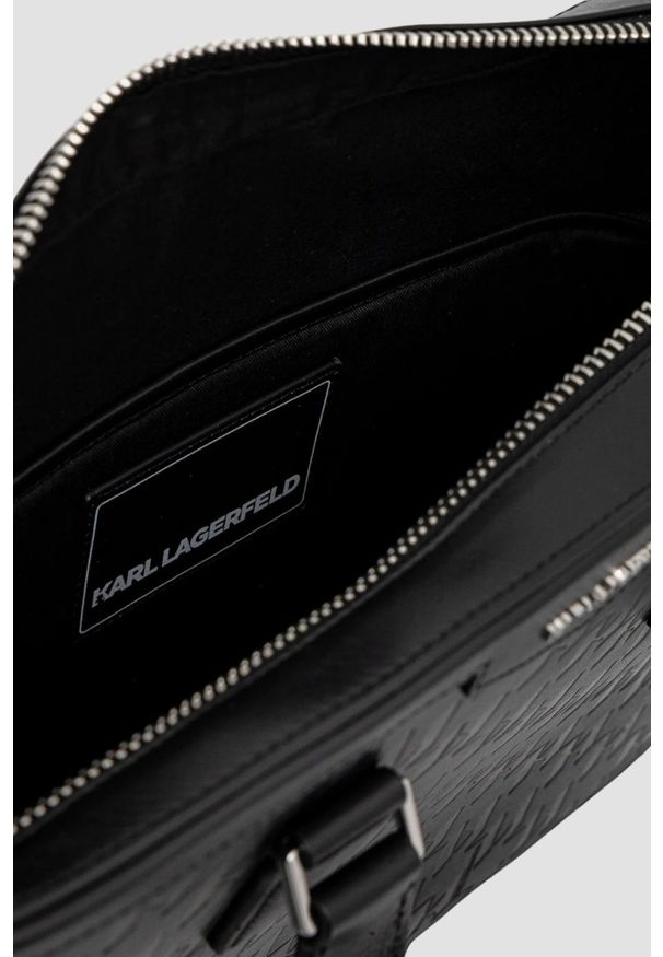 Karl Lagerfeld - KARL LAGERFELD Czarna męska aktówka skórzana z monogramem. Kolor: czarny. Materiał: skóra