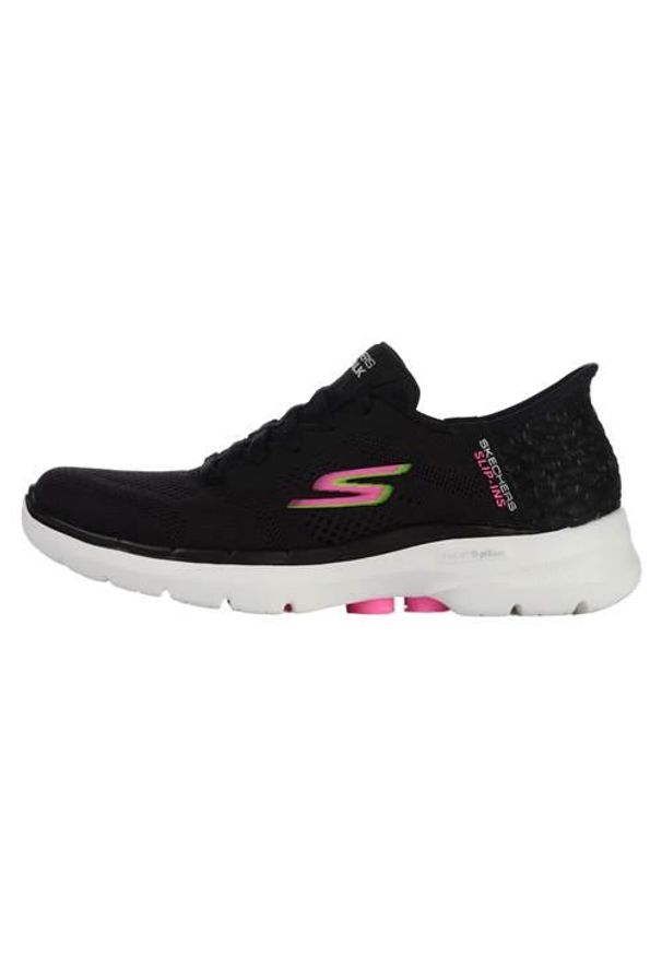 skechers - Buty do chodzenia damskie Skechers Go Walk 6 Vivid Id Slip Ins. Kolor: czarny. Materiał: syntetyk, materiał. Szerokość cholewki: normalna. Sport: turystyka piesza