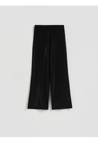 Reserved - Szerokie spodnie ze strassem - czarny. Kolor: czarny. Materiał: dzianina #1