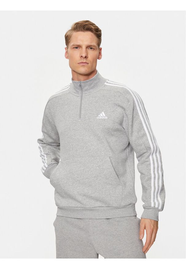 Adidas - adidas Bluza Essentials Fleece 3-Stripes IJ8905 Szary Regular Fit. Kolor: szary. Materiał: bawełna