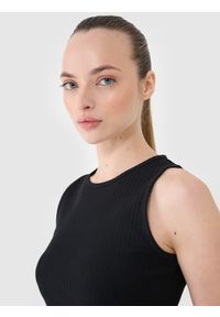 4f - 4F Crop top dzianinowy damski - czarny XL. Kolor: czarny. Materiał: dzianina. Długość rękawa: na ramiączkach. Wzór: jednolity, prążki