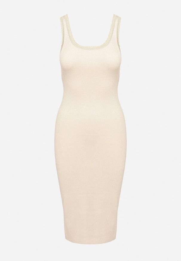 Born2be - Jasnobeżowa Dopasowana Sukienka z Wiskozą na Ramiączkach z Prążkowanego Materiału Niarielle. Okazja: na co dzień. Kolor: beżowy. Materiał: prążkowany, wiskoza, materiał. Długość rękawa: na ramiączkach. Typ sukienki: dopasowane, proste. Styl: casual, elegancki, klasyczny