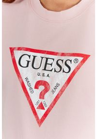 Guess - GUESS Różowy t-shirt damski z vintage logo. Kolor: różowy. Materiał: bawełna. Wzór: nadruk. Styl: vintage