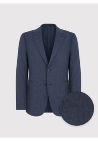 Pako Lorente - PAKO LORENTE - Granatowa marynarka w prążek z lnem. Kolor: niebieski. Materiał: len. Wzór: prążki. Sezon: jesień
