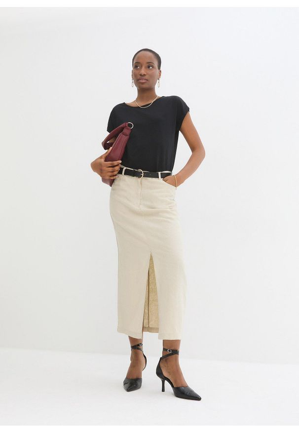 bonprix - Shirt z domieszką jedwabiu. Kolor: czarny. Materiał: jedwab. Styl: klasyczny, elegancki