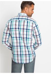Koszula bonprix biało-zielono-niebieski w kratę. Okazja: do pracy, na spotkanie biznesowe. Kolor: biały. Materiał: materiał, bawełna. Styl: sportowy, biznesowy #6
