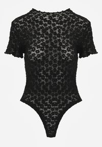 Born2be - Czarne Dopasowane Body Koronkowe z Krótkim Rękawem Mirarina. Okazja: na co dzień. Kolor: czarny. Materiał: koronka. Długość rękawa: krótki rękaw. Długość: krótkie. Wzór: koronka. Styl: casual, klasyczny, elegancki #6
