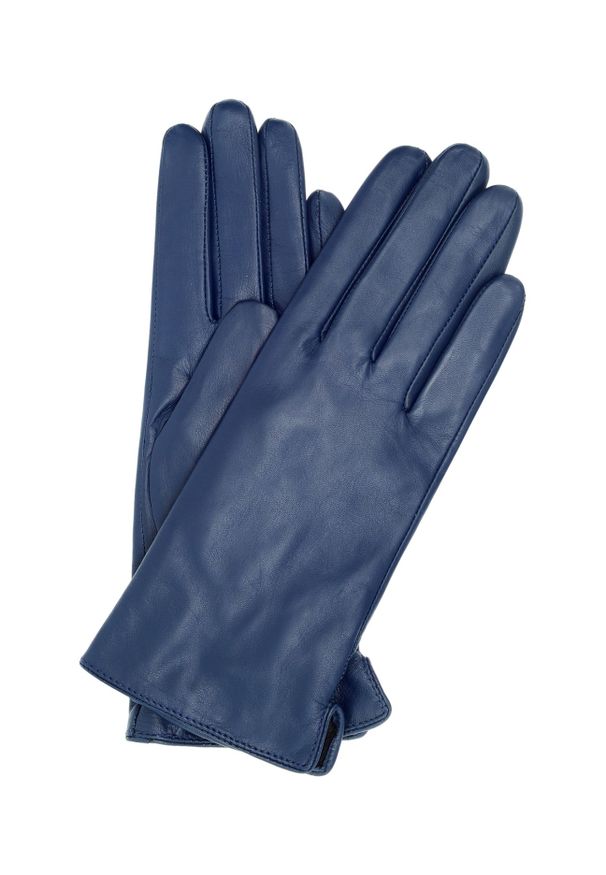 Ochnik - Granatowe skórzane rękawiczki damskie. Kolor: niebieski. Materiał: skóra. Styl: klasyczny, elegancki