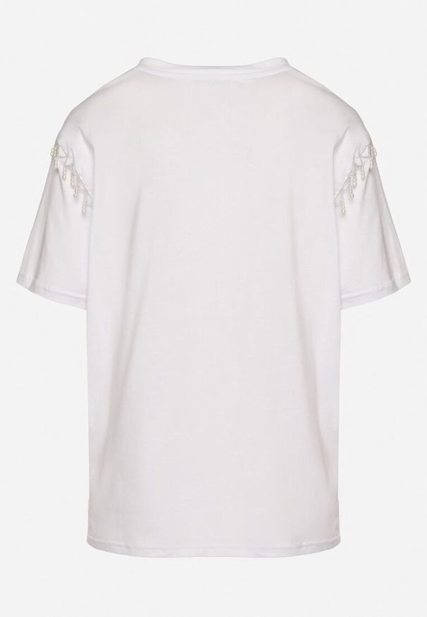 Born2be - Biały Bawełniany T-shirt Ozdobiony Koralikami Tlerra. Okazja: na co dzień. Kolor: biały. Materiał: bawełna. Wzór: aplikacja. Sezon: lato, wiosna. Styl: sportowy, klasyczny, casual