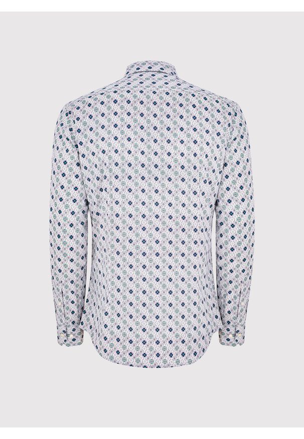 Pako Lorente - PAKO LORENTE – Męska koszula w kolorze białym w granatowo-zielony wzór. Typ kołnierza: kołnierzyk klasyczny. Kolor: zielony, biały, niebieski, wielokolorowy. Materiał: bawełna, elastan. Długość rękawa: długi rękaw. Długość: długie. Styl: klasyczny