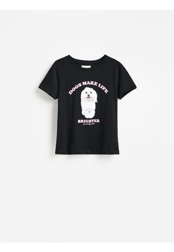 Reserved - T-shirt z nadrukiem - czarny. Kolor: czarny. Materiał: bawełna. Wzór: nadruk