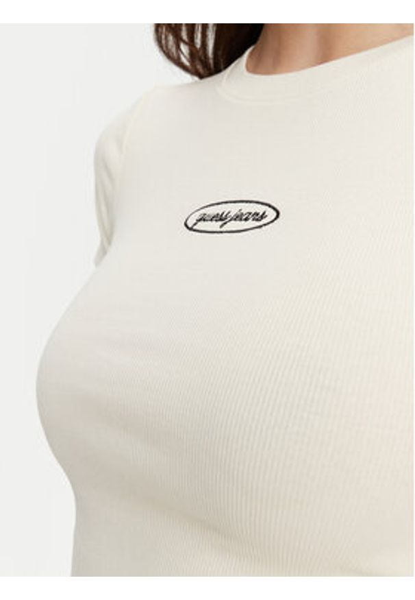 Guess Jeans T-Shirt W5YP37 KA0H1 Écru Slim Fit. Materiał: bawełna
