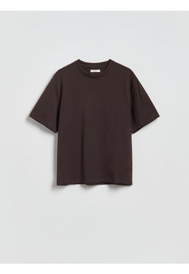 Reserved - Bawełniany t-shirt oversize - brązowy. Kolor: brązowy. Materiał: bawełna