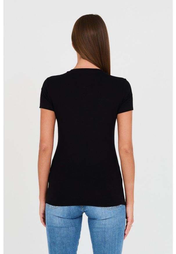 Guess - GUESS Czarny damski t-shirt bawełniany z logo, Rozmiar S. Kolor: czarny. Materiał: bawełna. Wzór: nadruk