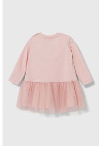 Pinko Up sukienka niemowlęca kolor różowy mini rozkloszowana. Kolor: różowy. Materiał: dzianina. Długość rękawa: długi rękaw. Typ sukienki: rozkloszowane. Styl: klasyczny. Długość: mini #2