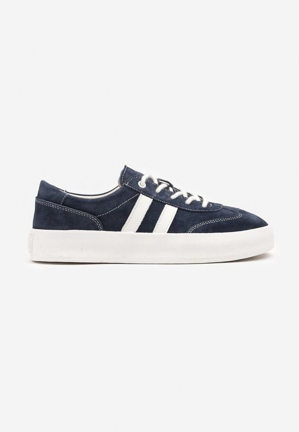 Born2be - Granatowe Skórzane Sneakersy Typu Klasyczne Tenisówki na Grubej Podeszwie Eleavine. Okazja: na co dzień, do pracy, na spacer. Kolor: niebieski. Materiał: skóra. Sport: turystyka piesza