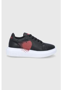 Love Moschino buty skórzane kolor czarny na platformie. Nosek buta: okrągły. Zapięcie: sznurówki. Kolor: czarny. Materiał: skóra. Obcas: na platformie