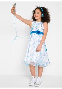 Sukienka dziewczęca na uroczyste okazje bonprix biało-turkusowy motyl. Kolor: biały. Wzór: nadruk, aplikacja #4