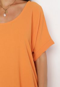 Born2be - Pomarańczowa Mini Sukienka z Krótkim Rękawem o Fasonie Nietoperza Kharson. Kolor: pomarańczowy. Długość rękawa: krótki rękaw. Styl: boho. Długość: mini