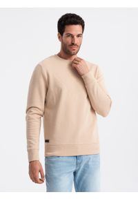 Ombre Clothing - Nierozpinana męska bluza dresowa BASIC – beżowa V6 - Rozmiar: L. Okazja: na co dzień. Kolor: beżowy. Materiał: dresówka. Wzór: gładki. Styl: klasyczny, casual