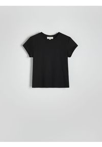 Reserved - T-shirt z domieszką jedwabiu - czarny. Kolor: czarny. Materiał: jedwab