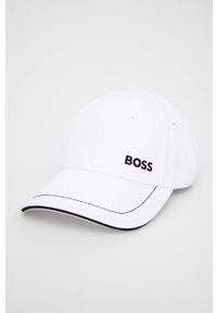 BOSS czapka bawełniana BOSS ATHLEISURE kolor biały z aplikacją. Kolor: biały. Materiał: bawełna. Wzór: aplikacja