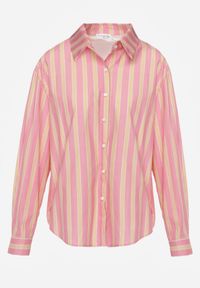 Born2be - Różowa Bawełniana Koszula o Kroju Oversize Ozdobiona Pionowymi Paskami Ulialia. Okazja: na co dzień. Kolor: różowy. Materiał: bawełna. Wzór: aplikacja. Styl: casual, klasyczny #4