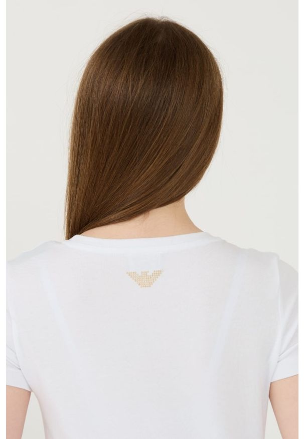 EA7 Emporio Armani - EA7 Biały t-shirt z cyrkoniami. Kolor: biały
