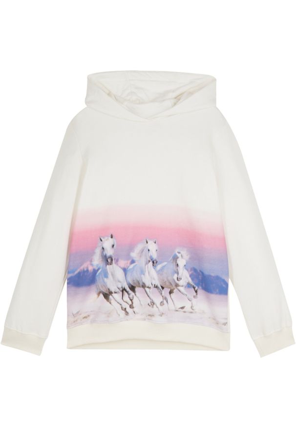 bonprix - Bluza z kapturem z czystej bawełny. Typ kołnierza: kaptur. Kolor: biały. Materiał: bawełna