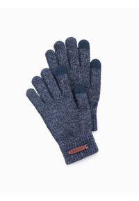 Ombre Clothing - Dzianinowe rękawiczki męskie z wełną – granatowy melanż V3 - Rozmiar: one size. Kolor: niebieski. Materiał: wełna, dzianina. Wzór: melanż. Styl: elegancki