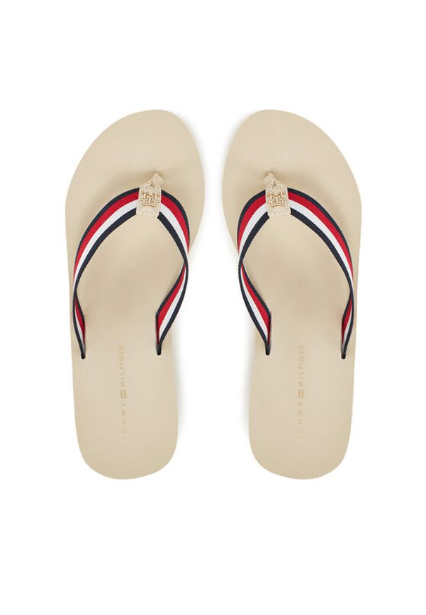 TOMMY HILFIGER - Tommy Hilfiger Japonki Th Corporate Wedge Beach Sandal FW0FW08520 Beżowy. Kolor: beżowy. Materiał: materiał