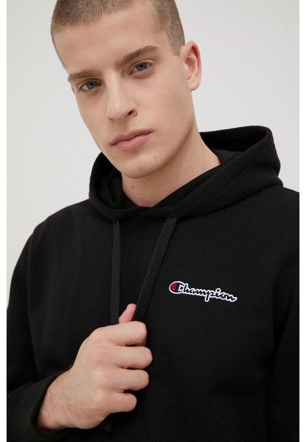 Champion bluza męska kolor czarny z kapturem melanżowa. Okazja: na co dzień. Typ kołnierza: kaptur. Kolor: czarny. Materiał: dzianina. Wzór: melanż. Styl: casual