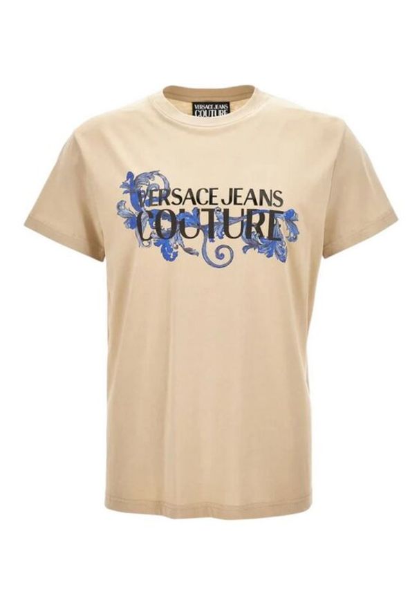 Versace Jeans Couture T-Shirt 78GAHC05 Beżowy Regular Fit. Kolor: beżowy. Materiał: bawełna